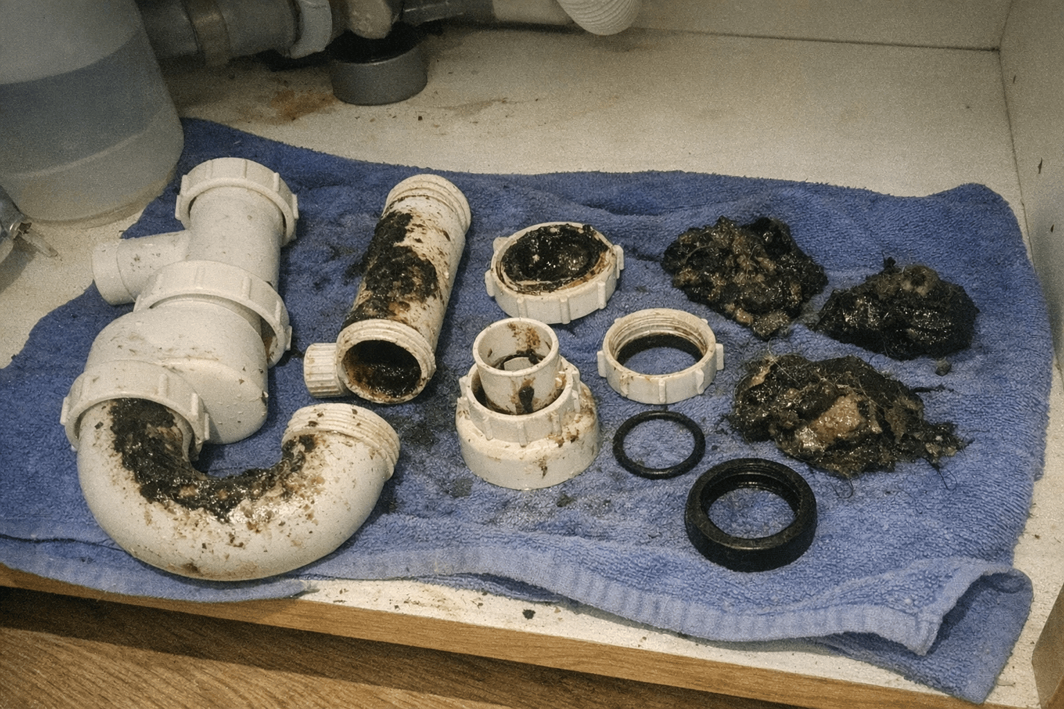 Installateur montiert eine neue Waschtischarmatur an einem modernen Waschbecken