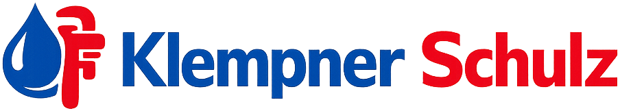 Firmenlogo von Klempner Schulz mit blauem Tropfensymbol und grauer Schrift